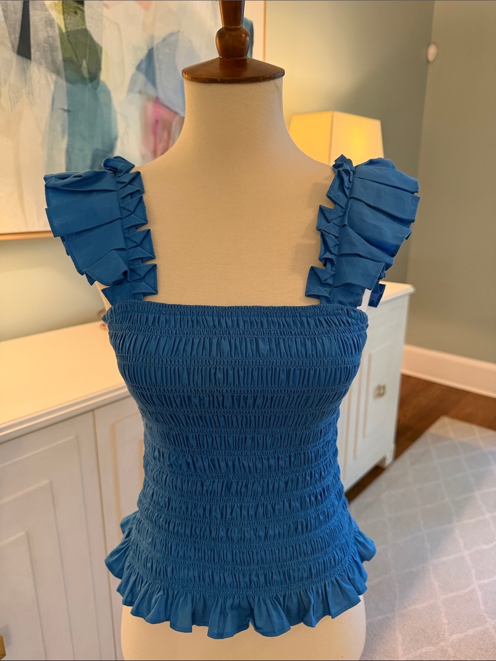 Ramy Brook S/P - Blue Ruffled Smocked Tank Top